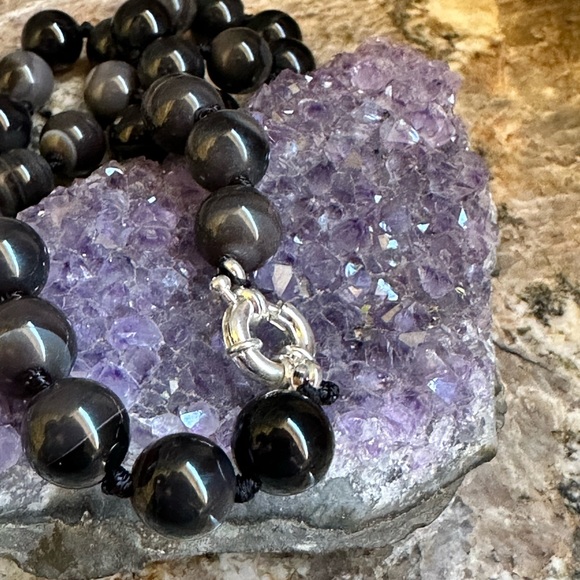 Natural Black Agate Stone Bead Necklace - Picture 7 of 10